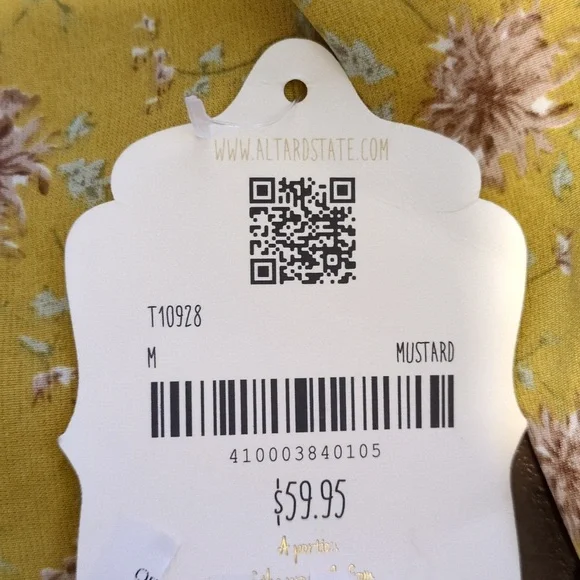 NWT Altar'd State Medium Long Sleeve Mustard Floral Crop Top - Picture 3 of 4